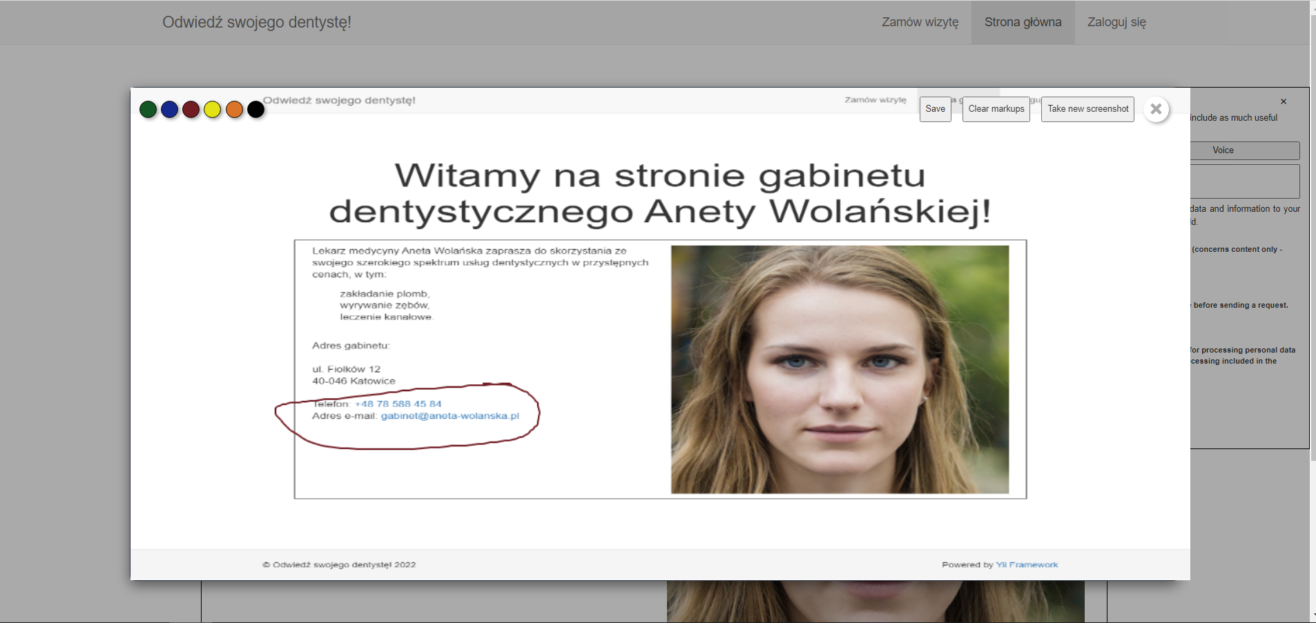 Okno modalne z panelem kontrolnym modyfikacji zrzutu ekranud