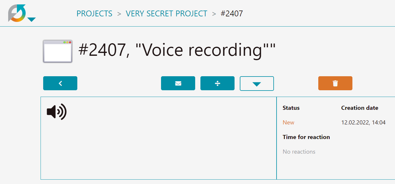 Widok wiadomości głosowej w portalu Feedybacky
